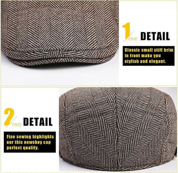 Herr Flat Caps Basker Tweed Klassisk Tweed Keps Coffee Herringbone