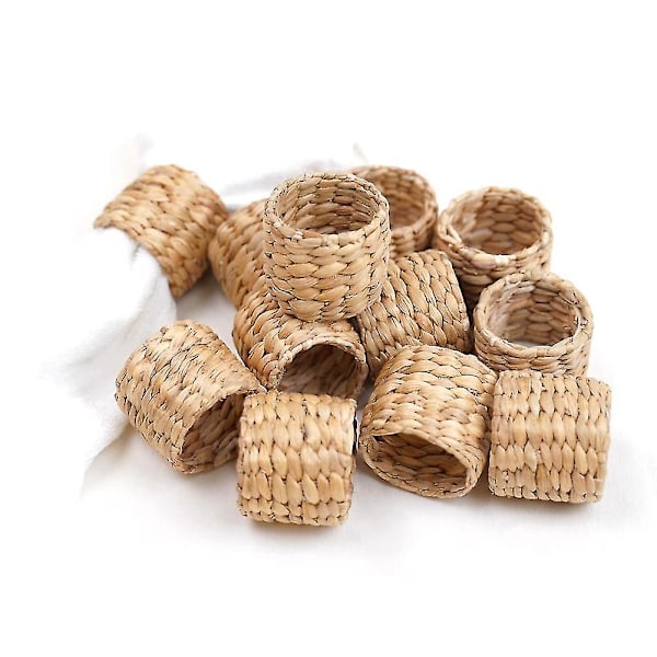 12pcs Napkin Rings,water Hyacinth Napkin Holder Rings - Rustic Napkin Rings For Birthday Party, Din