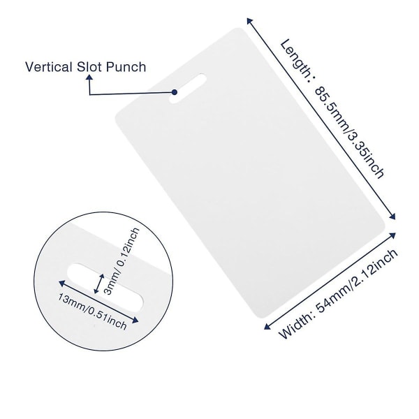 50 Pack Premium Blank Pvc-kort med Slot Punch på den korte side - Lodret Slot Punch Blank ID-kort