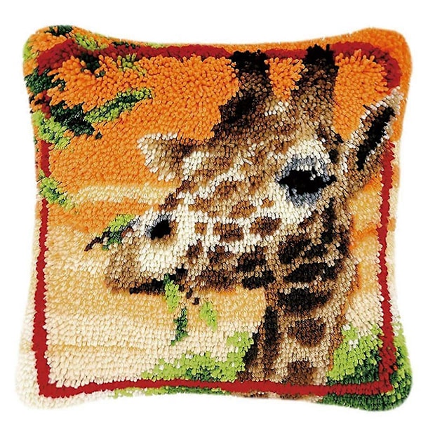 Latch Hook Kits Sofa Pudebetræk Pudebetræk Broderi DIY Kit til Voksne og Børn, Giraf, 16.5