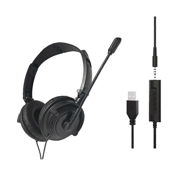 PC-headset med mikrofon med støjreduktion og lydkontrol - Universal operatør/hjemmekontor USB-headset