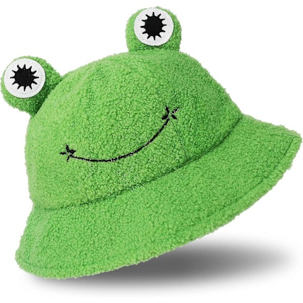 Plush Frø Hat - Grøn Pakbar Bucket Hat Til Efterår Og Vinter