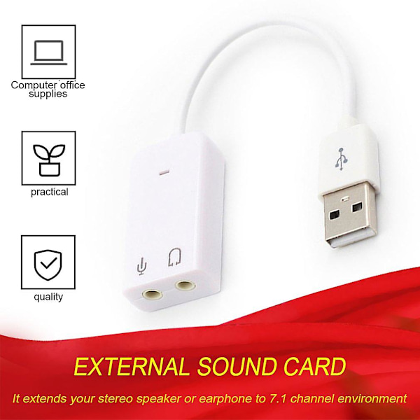 Eksternt USB Lydkort 7.1 Adapter USB til 3D Virtuel Lyd Audio Headset Mikrofon 3.5mm Jack til Laptop PC Notebook