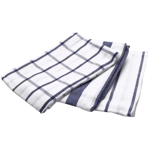 3 stk høj kvalitet blå hvid plaid stribet viskestykke køkkenhåndklæde serviet dug 100% bomuld