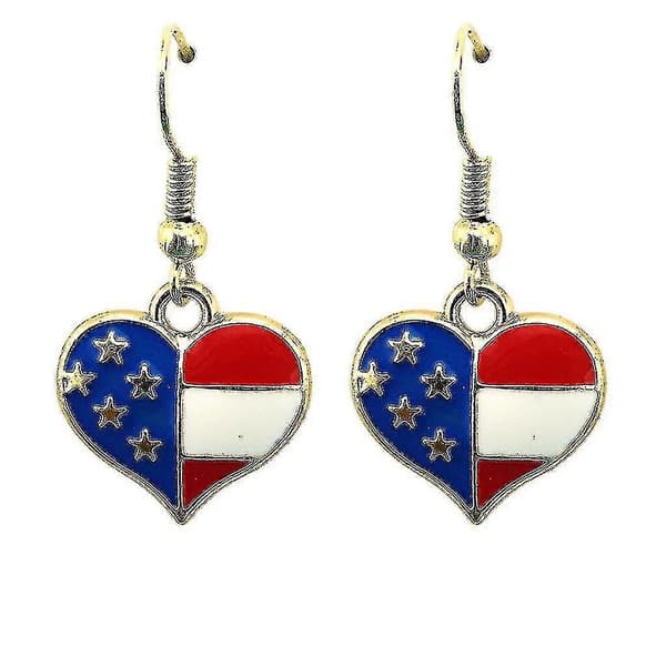 Amerikansk Flag Hjerte Charm Dingle Drop Hook Øreringe til Kvinder (7x)