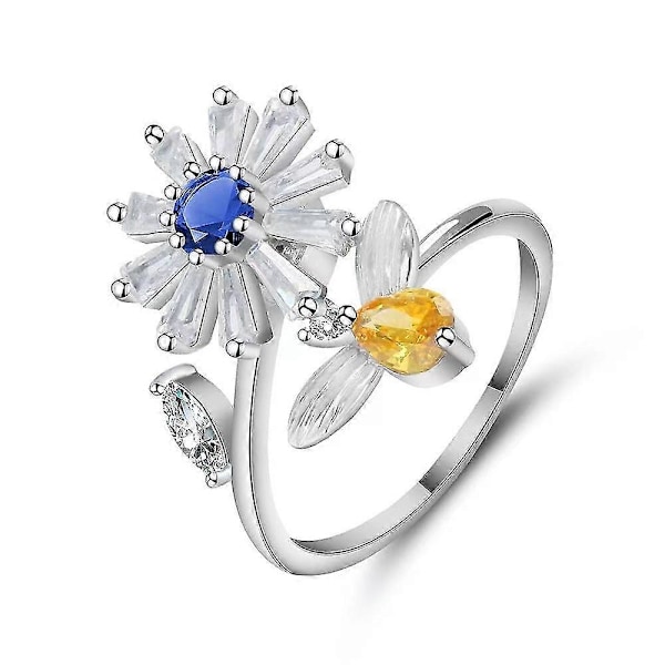 Anti-Ångest Ring För Kvinnor Flickor Fidget Ringar Spinner Cubic Zirconia Justerbar Roterbar Inspirations Meditation Ring Lindra Ångest Stress Oro H