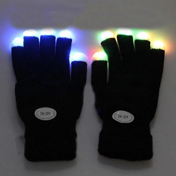 Blinkende Handsker Gløder 7 Mode Led Rave Lys Finger Belysning Handske Sort