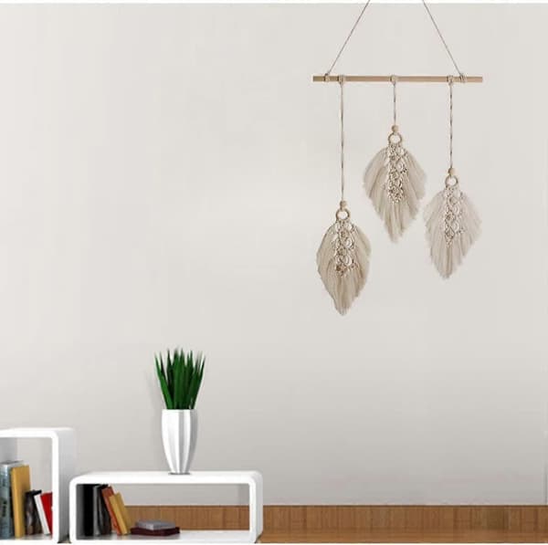 Makramé Tapestry, Vävd Tapestry Väggbonad, Makramé Väggbonad, Bomullsbladformade Tofsar Vävd