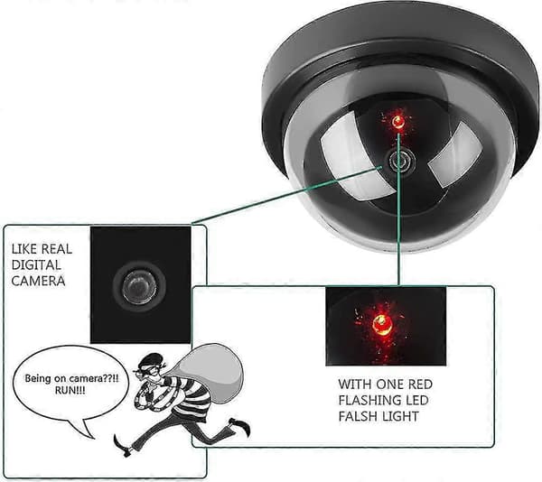 Rund attrappkamera CCTV övervakningskamera säkerhetskamera med blinkande LED