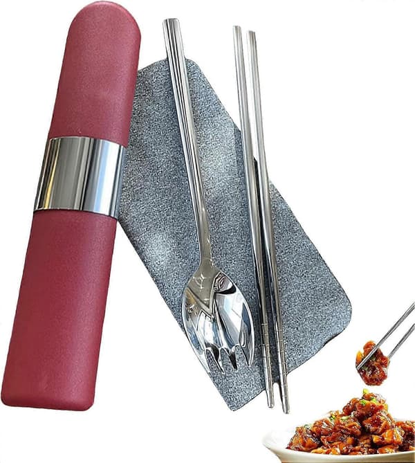 Bærbart Bestikksett med Etui, Rustfritt og Sikkert Reisebestikksett - Camping