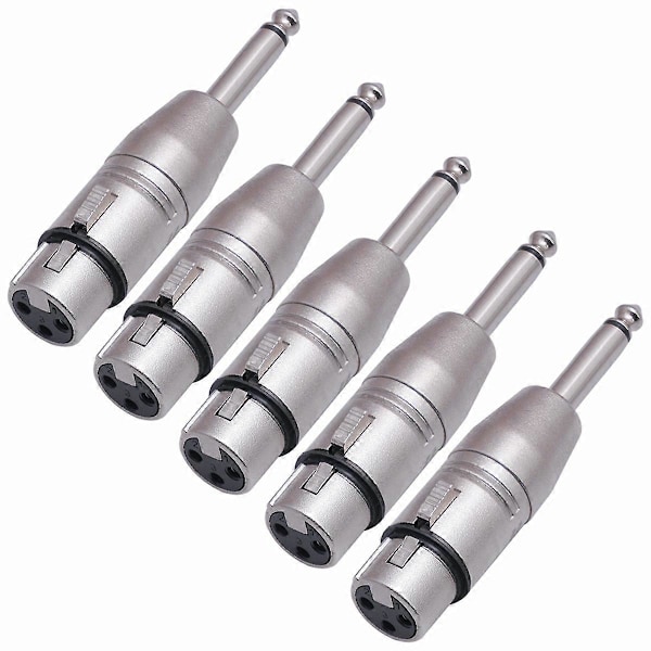 5 stk. Ubalansert XLR Hunn til 1/4 Tommers Mono Hannplugg Kabeladapter 6,35 mm Hann til XLR Hunn for Miksere, Mikrofoner
