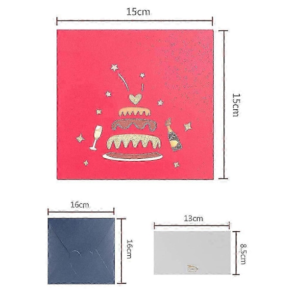 3D -Ylös Syntymäpäiväkortti Kakkukuviolla, Kaksoiskerroksinen, Syntymäpäiväkortit Kuorella, Sopii Perheelle, Ystäville