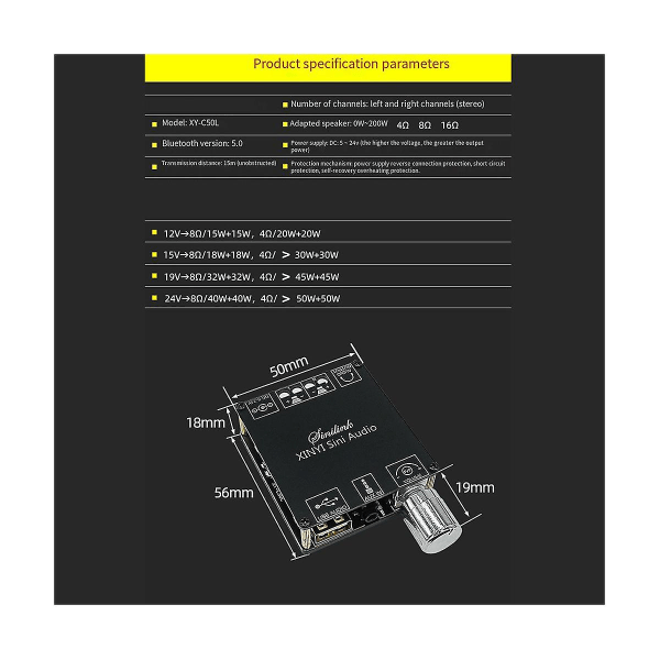 Audio Stereo Bluetooth Digital Forstærkerkort 50w Dobbeltkanal 360-graders Trinløs Tuning Th