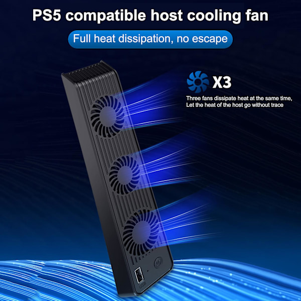 Kylfläkt 3 Fläktar Plug and Play Speltillbehör Konsol Värd Tyst Extern USB-kylare för PS5