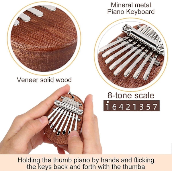 2025 Ny Mini Kalimba tommelpiano, massivt tre 8-tangenters fingerpiano, bærbar marimba musikk tommelpiano med snor