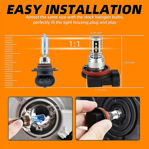 H11 LED Dimljuslampor 5500k Varmvitt 2-pack