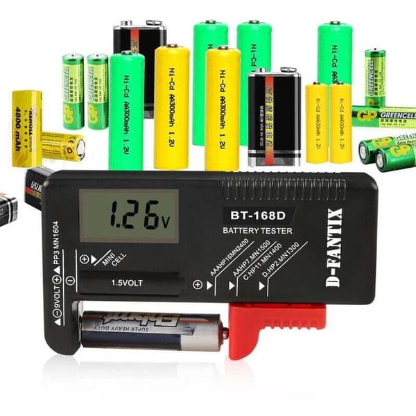 Digital Batteritester. Universal Batteritester. Batteritester. Til AA, AAA, CD, PP3, 9V, 1.5V og knapcellebatterier - Fungerer uden batterier.