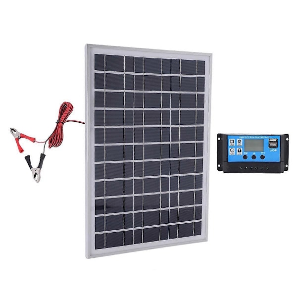 30W 12V Solcellepanel Batterilader + 40A Kontroller for Bobil, Bil, Båt, Hjem, Camping