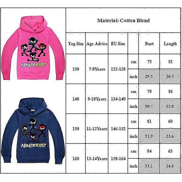 Ninja Kidz Trykte Hettegensere Barn Gutter Jenter Langermet Hettegenser Casual Pullover Jumper Topper