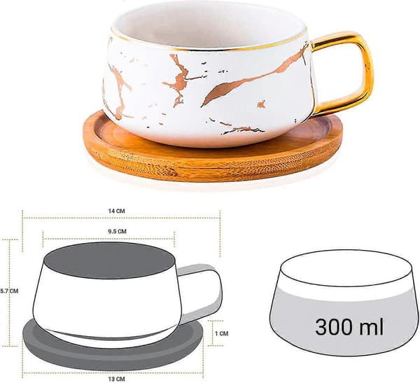 Stilisert Keramisk Cappuccino Og Urtete Kaffe Tekopp Sett Type 300ml Hvit Gull Pate