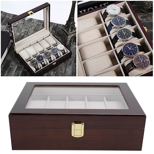 Klockbox Organizer Display Fint Trä 10 Fack Lyxigt Fodral Smyckesdisplay Förvaringslåda YEMAA