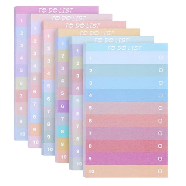 12 stk. To Do List Sticky Notes, 13x8 cm, 600 ark, Assorterede farver, Linjeret, Planlægger, Daglig notesblok