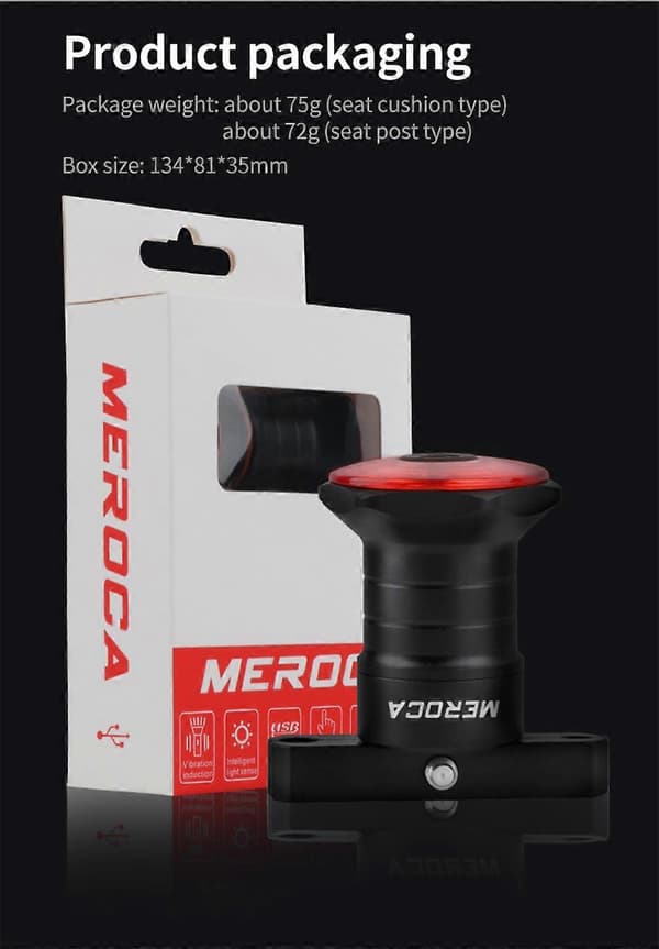 MEROCA Cykel Baklyktor Cykel Smart Sensing Bromsljus IPX6 Vattentät Led Usb