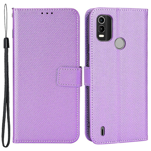 Anti-fall Case For Nokia C21 Plus Diamond Texture Pu Leather Wallet Scratch-resistant Phone Stand Case With Handy Strap