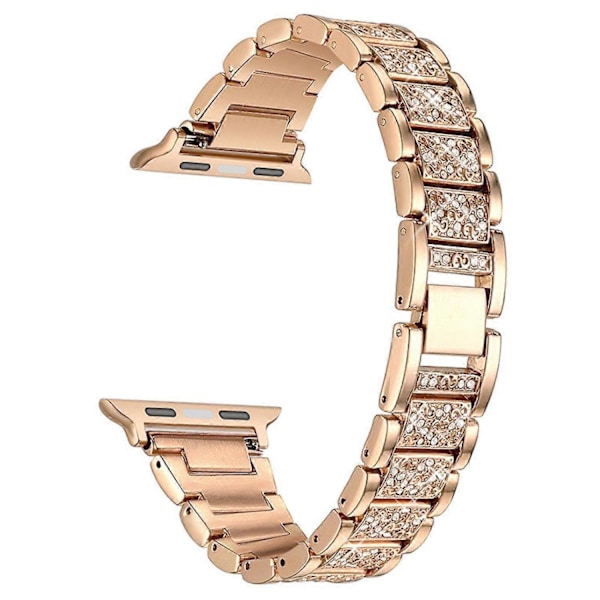 Ranneke ja Apple Watch -ranneke iWatch Series 7/6/5/4/3/2/1 Metalli Yhteensopiva Kolme Helmiä Timantti Ranneke ---Rose Gold 42/44/45mm