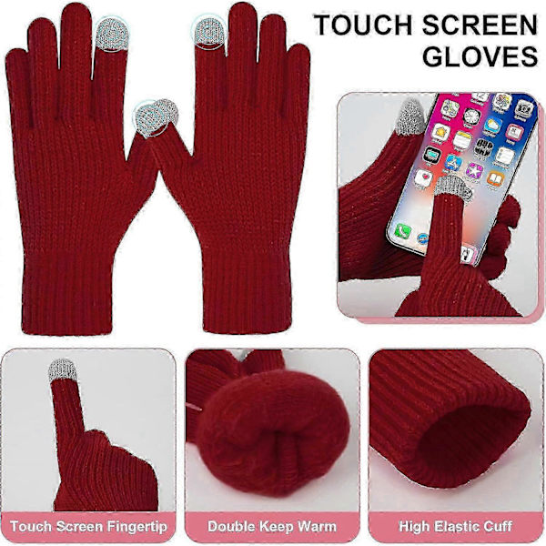 Vinterhatte til kvinder Beanie Hat Tørklæde Sæt Varme Touchscreen Handsker Strikket Lang
