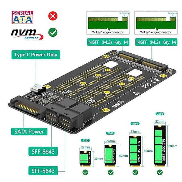 Uusi versio Dual M.2 NVME SSD - Dual SFF-8643 -sovitin