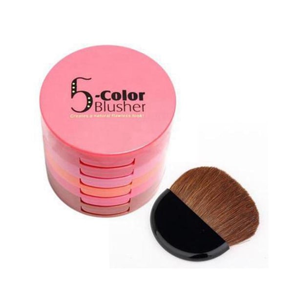 5-i-1 Vandtæt Blush 5-farvet Blusher Palette med børstespejl Flydende Blush Peach