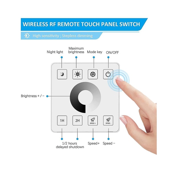 RF Trådløs Veggmontert Dimmerkontroll for DC5-24V 30A Enkeltfarget Belysning