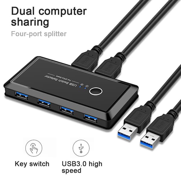 USB 3.0 Switch Hub Selector 2 PC'er Deler 4 Enheder til Tastatur Mus Printer
