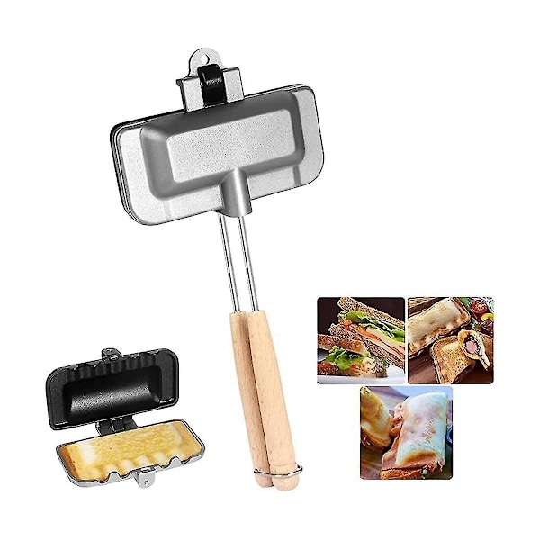 Hotdog-toaster, dobbeltsidet sandwich-bageplade, ostemager-sandwichmaskine, flip-pande, camping Fr