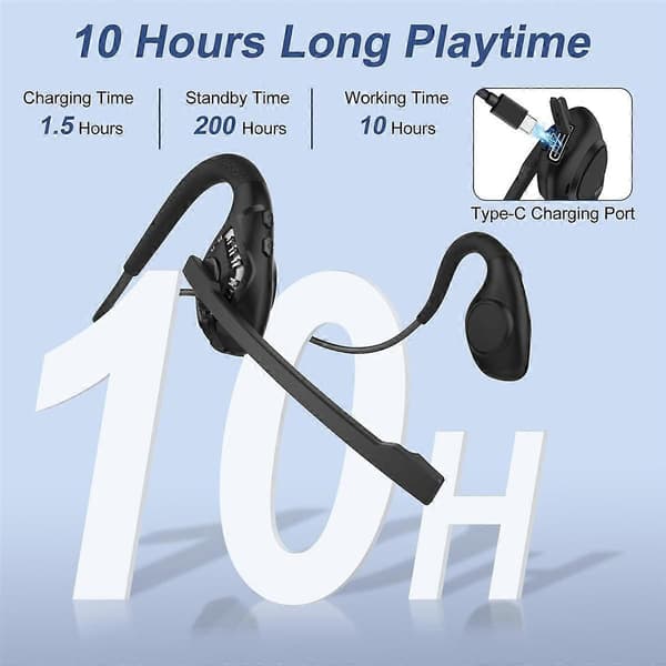 Bluetooth Headset med Mikrofon, Åbne Øre Høretelefoner Trådløs Støjreducerende Headset til Kontor