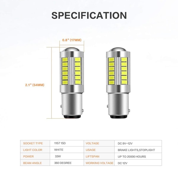 10x Super Lyse Led 1157 Led Pære P21/5w Bay15d Led Pærer Med 33smd 5730 Chipsets Xenon Whi