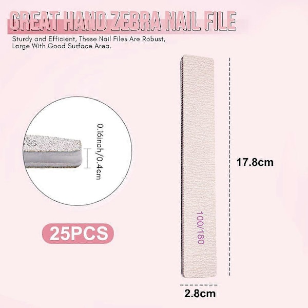 25-delars 100/180 Grit Nagelfil och Buffer Professionell Dubbelsidig Smärgelplatta Akryl Nagelpoleringsverktyg-Set3