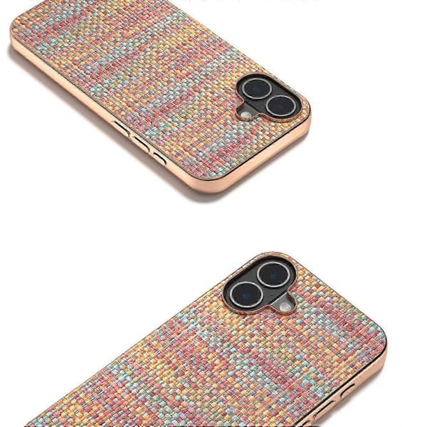 Til iPhone 16 etui galvanisering kant ternet tekstur PU læder+PC+TPU telefoncover -