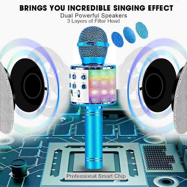 WJTG Bluetooth 4 i 2 Karaoke Trådløs Mikrofon med LED-lys, Bærbar Mikrofon for Barn, Jenter