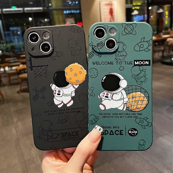 Sött Astronaut Sidotryck Telefonskal för iPhone 12 Pro Max Rolig Kreativ Illustration Mjukt Silikon Mobiltelefonskydd