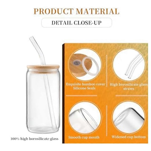 Glasmuggar 16Oz, Glasmuggar med Lock och Sugrör 4St Kaffemuggar, Dricksglas