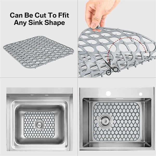Silikone vaskbeskyttere til køkken, sammenfoldelig skridsikker vaskmåtte gitter til bunden af ​​rustfrit stål