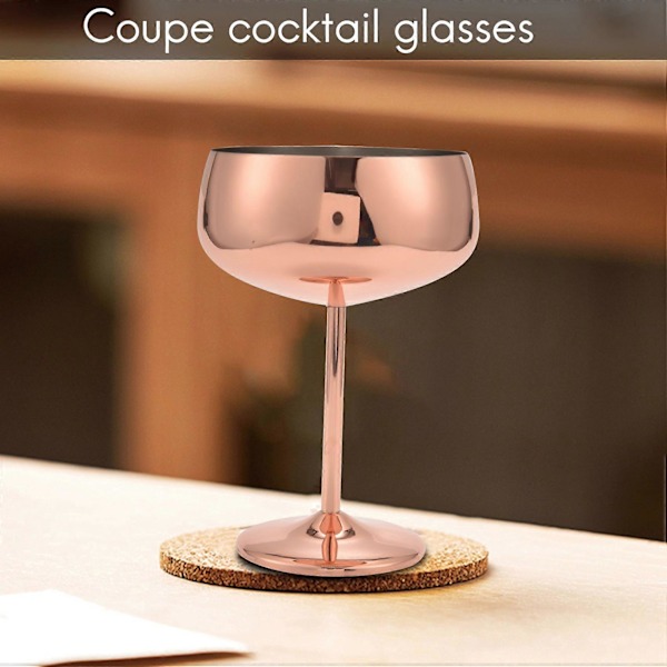 Kobber Coupe Champagneglass Sett med 2 Rustfritt Stål Vintage Martini Cocktailglass Vinbeger