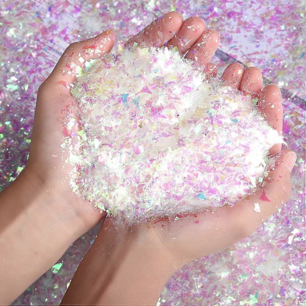 Iriseoiva tekolumi koristeeksi, glitter-lumihiutaleet, joulukuusen koristeluun, loma-asunnon talvikoristeet (20g)