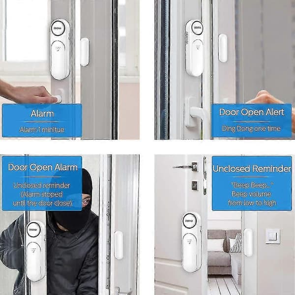 Trådlöst hemlarm, dörr- och fönsterlarm 4 lägen Trådlöst magnetiskt system sensor (2-pack)