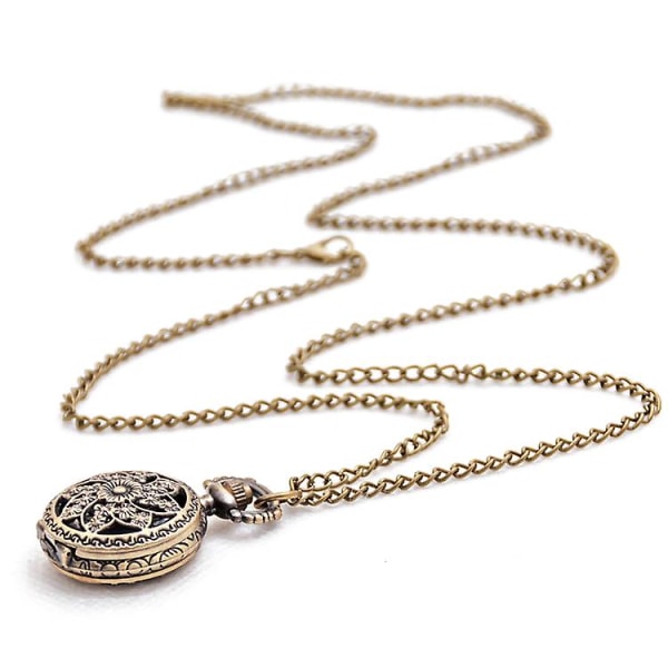 Mode vintage retro bronze kvarts ur lommekæde vedhæng halskæde (lotus)