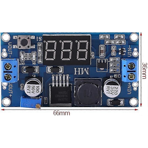 DC-DC Boost Modul, Ström Step Up Converter Regulator Spänningsomvandlare Med Digital Voltmeter (1st, Blå) -Z