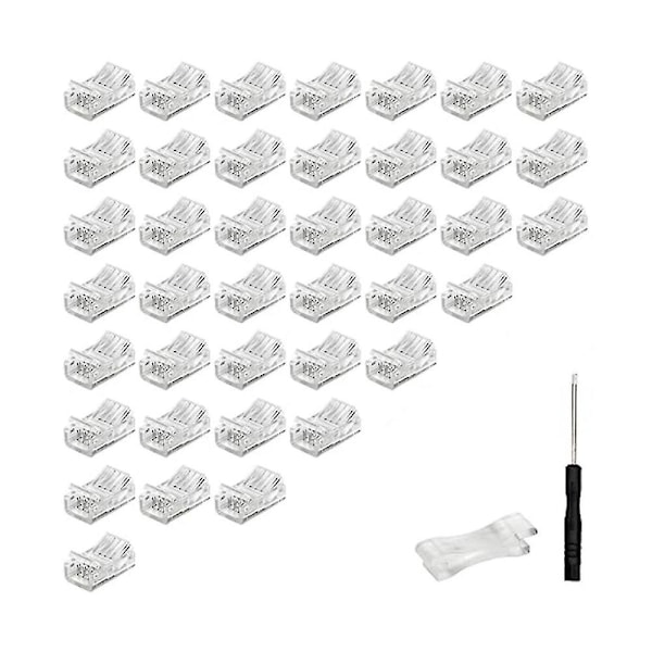 40 stk. RGB LED lysstrip-stik, 4-pin 10 mm loddefri til ledning hurtigstik, vandtæt adapter