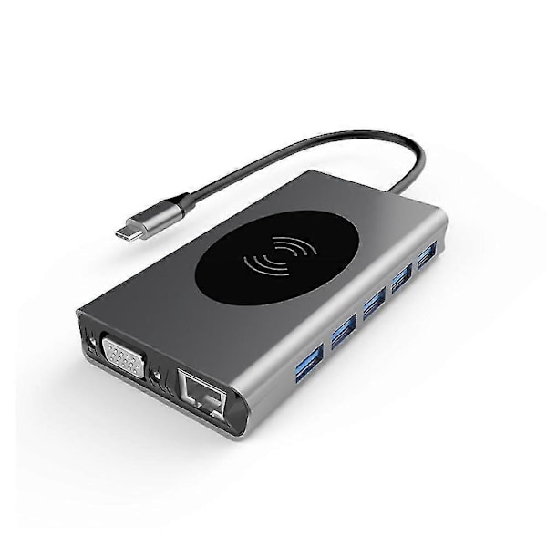 Type-C - HDMI-yhteensopiva VGA PD 3,5 mm:n audioliitäntä RJ45-keskitin langaton lataustelakka-adapteri